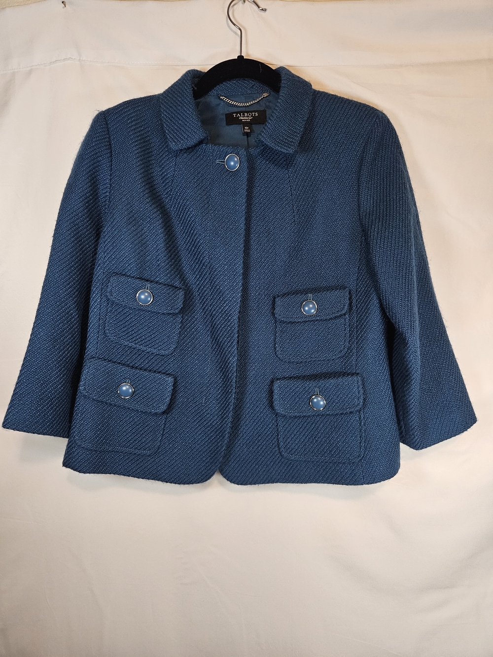 Talbots Teal-Blue Textured Pocket Blazer